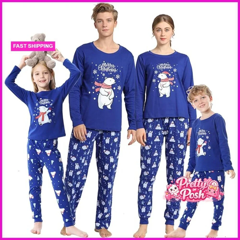 Cotton Blend Matching Pajama Set Holiday Sleepwear